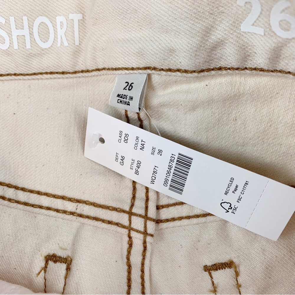 J Crew Hi rise Mid-length denim Bermuda short in ecru frayed hem - Picture 9 of 11